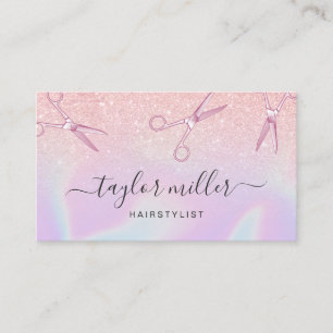 Carte De Visite Holographe holographique rose moderne ombre or