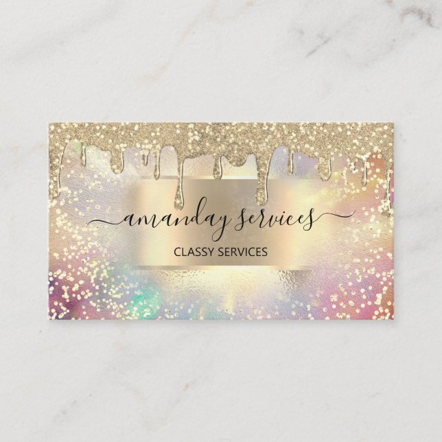 Carte De Visite Holographe maquillage Lashes Boutique Gold Nails (Devant)