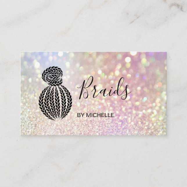 Carte De Visite Holographe moderne Bokeh Holographe cheveux Braide (Devant)