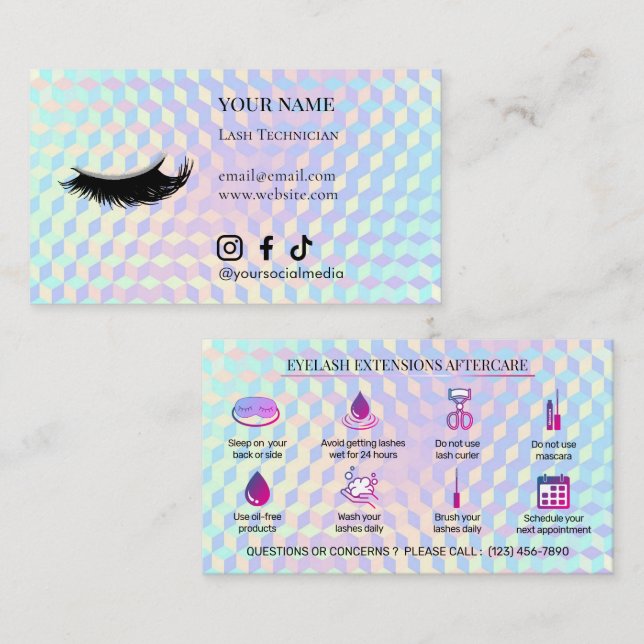Carte De Visite Holographic Eyelash Extensions Lash Aftercare (Devant / Derrière)