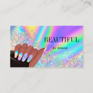Carte De Visite holographic nails salon afroamerican main busards