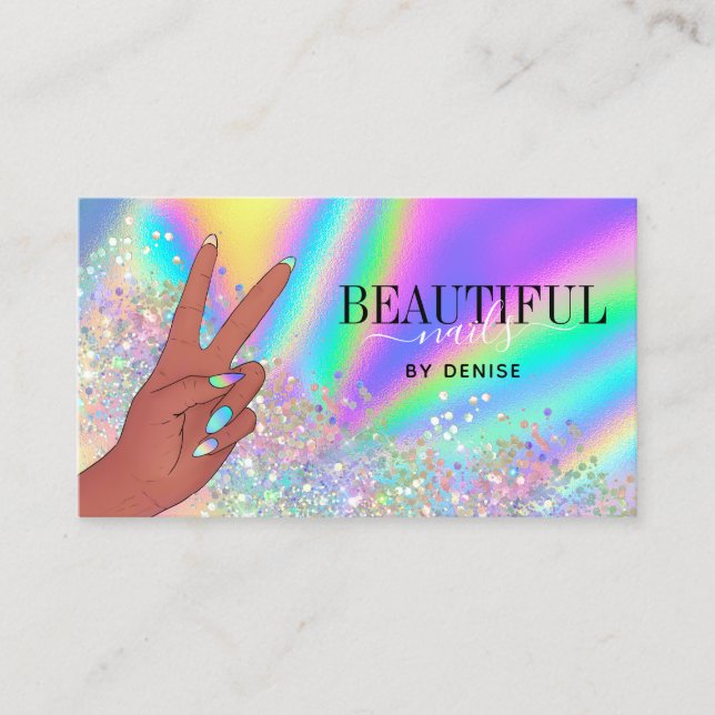 Carte De Visite holographic nails salon afroamerican main busards (Devant)