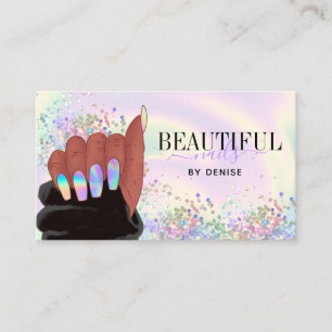 Carte De Visite holographic nails salon afroamerican main busards