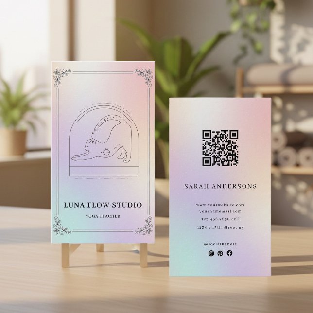 Carte De Visite Holographic Yoga Instructor Card with QR Code (Créateur téléchargé)