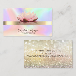 Carte De Visite Holographie Élégante, Bokeh Gold, Lotus Flower Yog