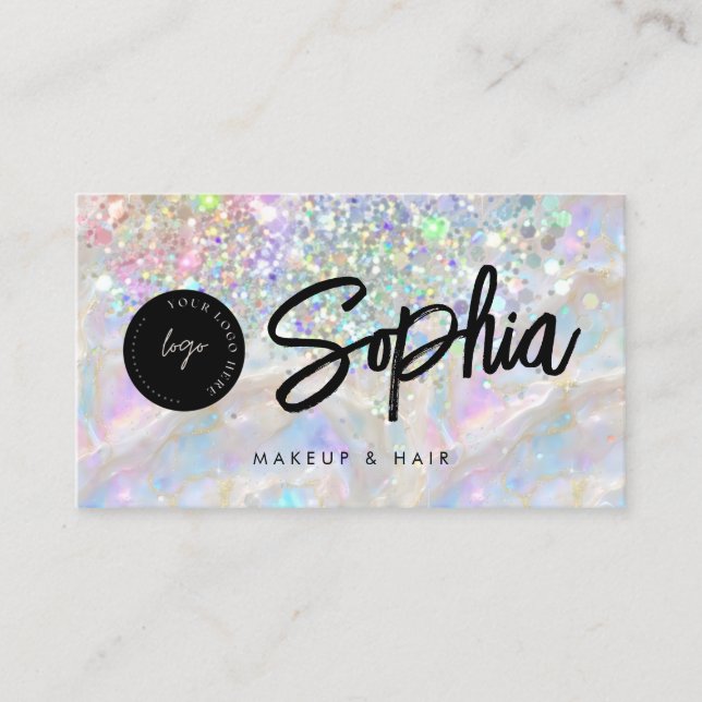 Carte De Visite Holographie Opal Parties scintillant QR Code Logo  (Devant)