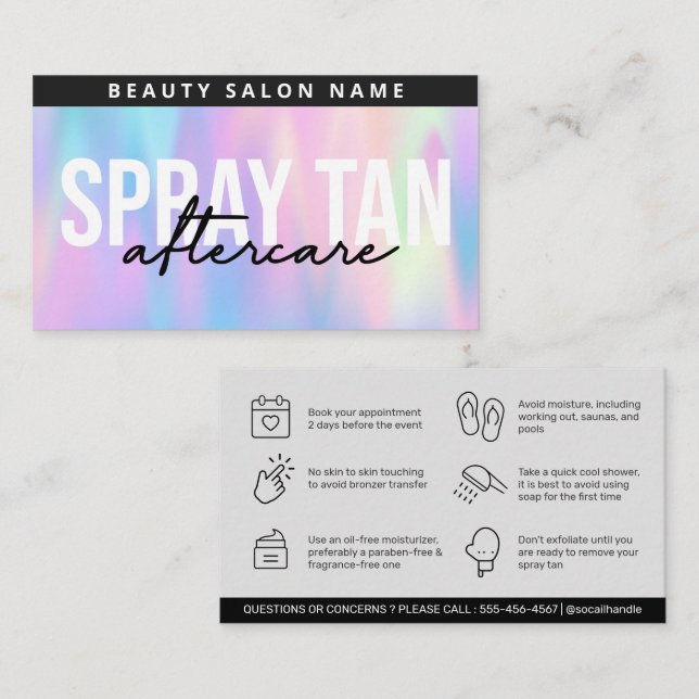 Carte De Visite Holographique Editable SSauf Spray Tan Après-Care  (Devant / Derrière)