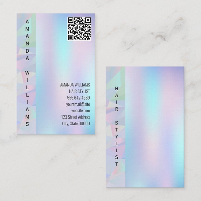 Carte De Visite Holographique géométrique | Code QR (Devant / Derrière)