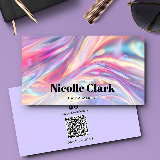Carte De Visite Holographique Iridescente QR Code moderne (Créateur téléchargé)