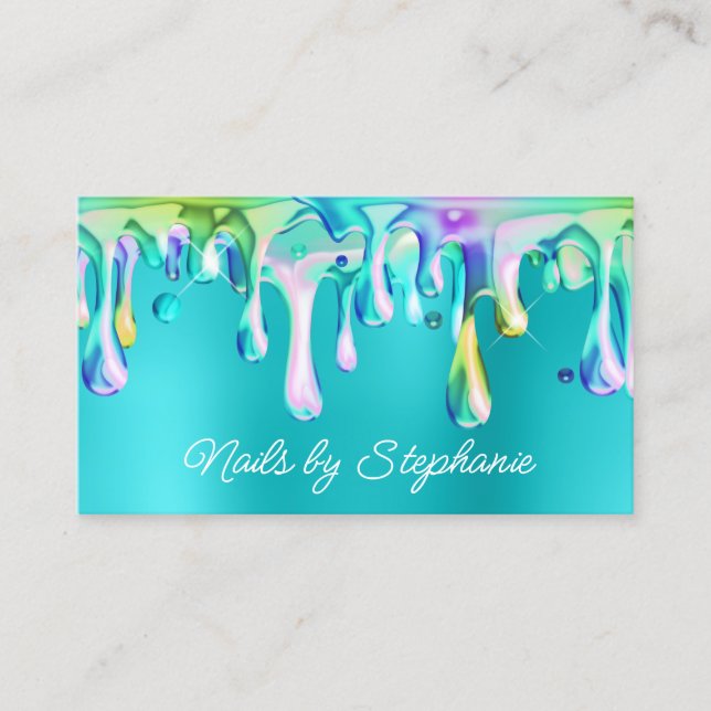 Carte De Visite Holographique Liquide Drif Turquoise Bleu (Devant)