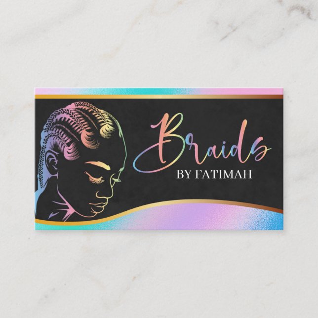 Carte De Visite Holographique Pastel Moderne Hair Braiing Salon (Devant)