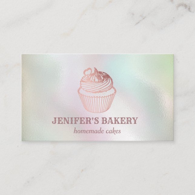 Carte De Visite Holographique rose or cupcake boulangerie maison (Devant)