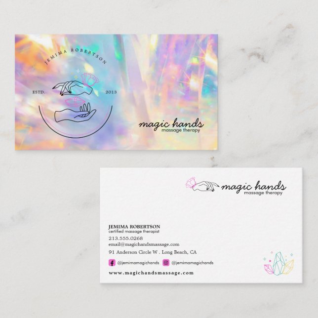 Carte De Visite Holographique Thérapiste de massage cristal Ésotér (Devant / Derrière)