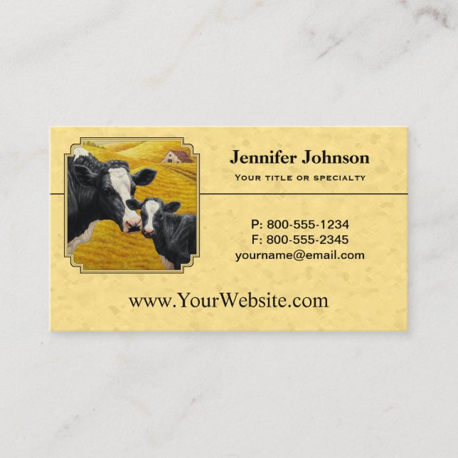 Carte De Visite Holstein Cow et Calf Farm Yellow (Devant)