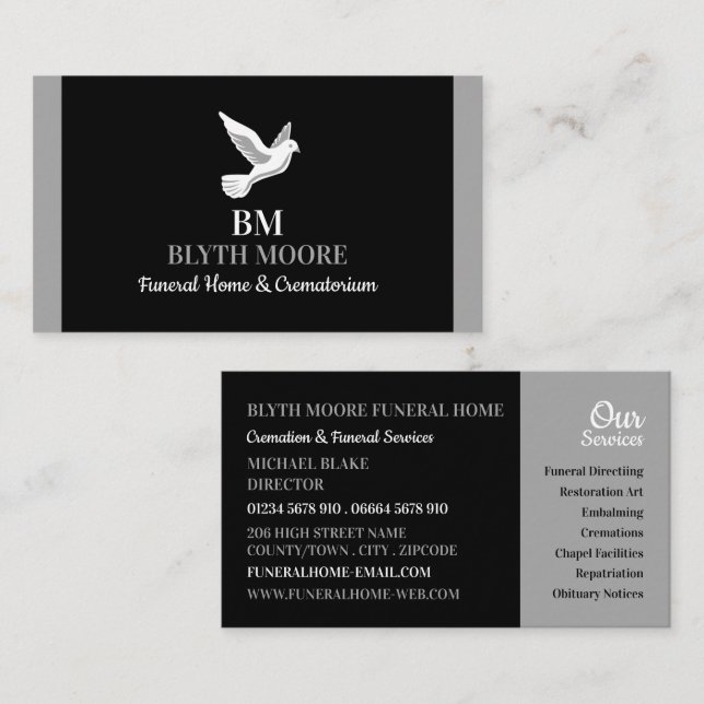 Carte De Visite Holy Dove, Funeral Home, Directeurs (Devant / Derrière)