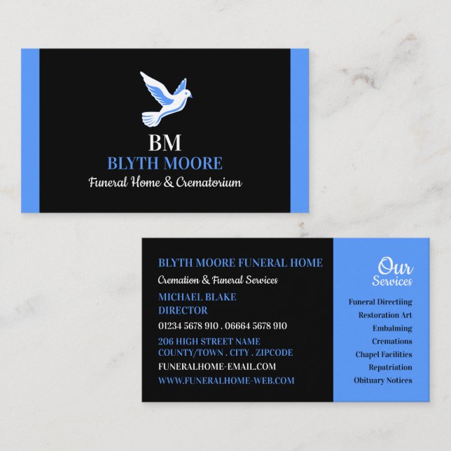 Carte De Visite Holy Dove, Funeral Home, Directeurs (Devant / Derrière)