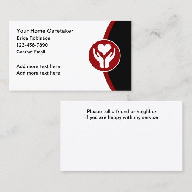 Carte De Visite Home Caretaker Compagion Thème Coeur (Devant / Derrière)