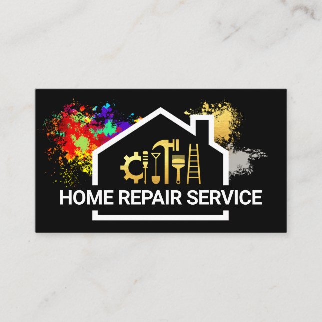 Carte De Visite Home Frame Paint Splatter Handyman (Devant)