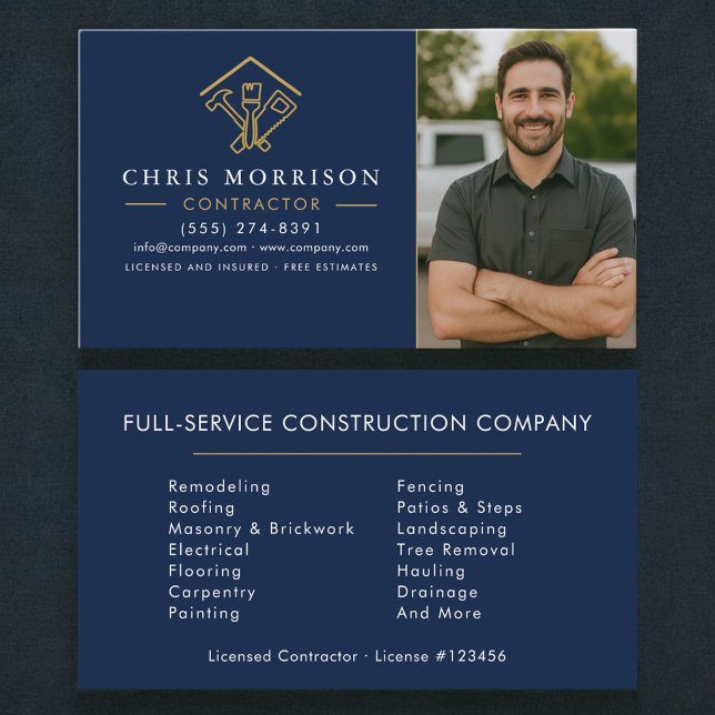 Carte De Visite Home Improvement Photo Navy Blue (Créateur téléchargé)