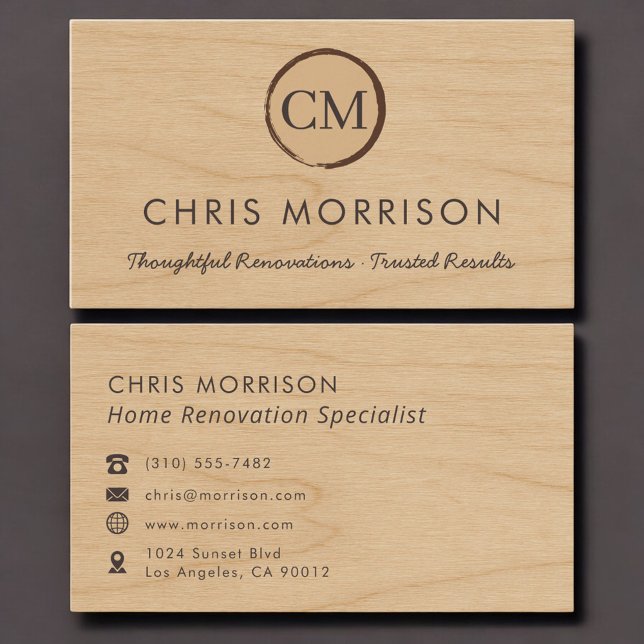 Carte De Visite Home Renovation Wood Monogram Professional (Créateur téléchargé)
