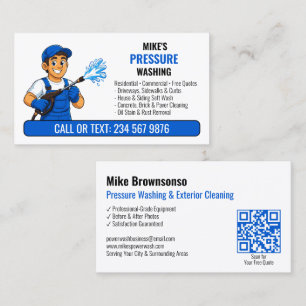 Carte De Visite Homme de lavage sous pression Blue Power QR Nettoy