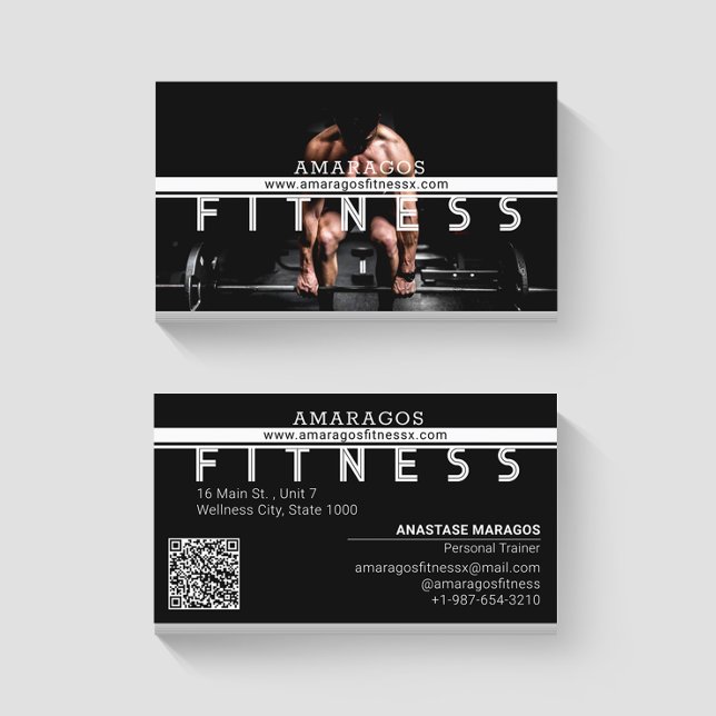 Carte De Visite Homme Poids Fitness Noir Blanc (Créateur téléchargé)
