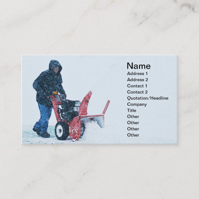 Carte De Visite homme poussant une souffleuse à neige (Devant)