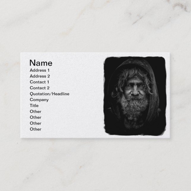 Carte De Visite Homme sans abri et impuissant en noir et blanc (Devant)