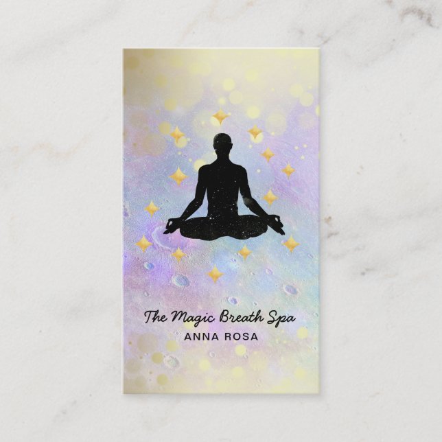 Carte De Visite *~* Homme Yoga méditation Parties scintillant d'or (Devant)