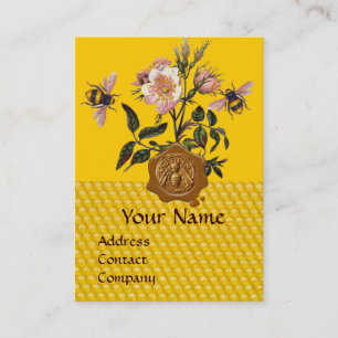 CARTE DE VISITE HONEY BEE AND WILD ROSES, BEEKEEPER WAX SEAL