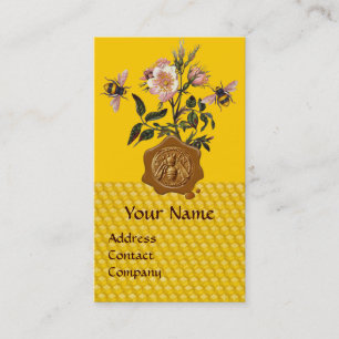 CARTE DE VISITE HONEY BEE AND WILD ROSES, BEEKEEPER WAX SEAL