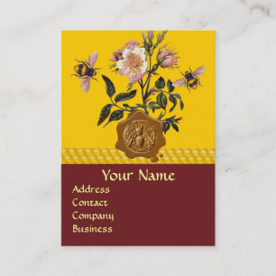 CARTE DE VISITE HONEY BEE AND WILD ROSES, BEEKEEPER WAX SEAL