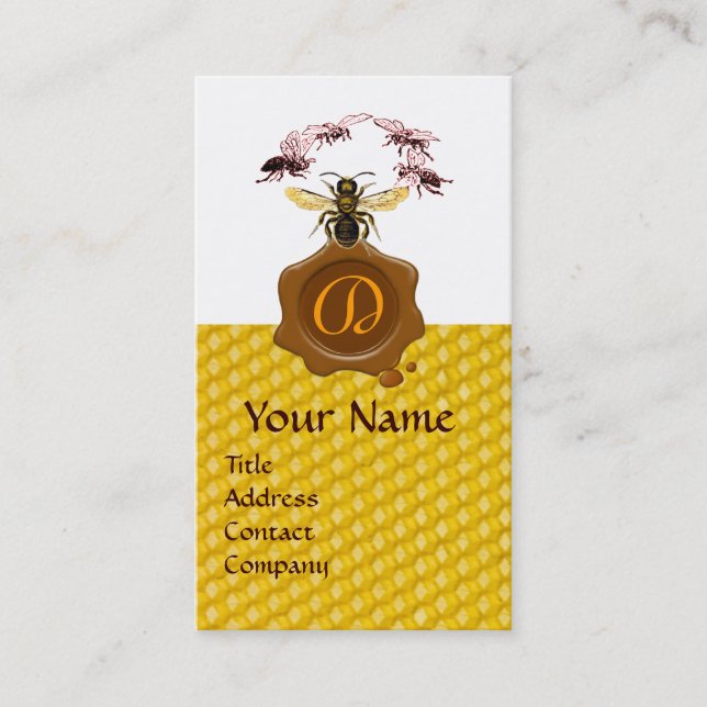 CARTE DE VISITE HONEY BEE, BEEKEEPER MONOGRAMME DE SCEAU DE CIRE B (Devant)
