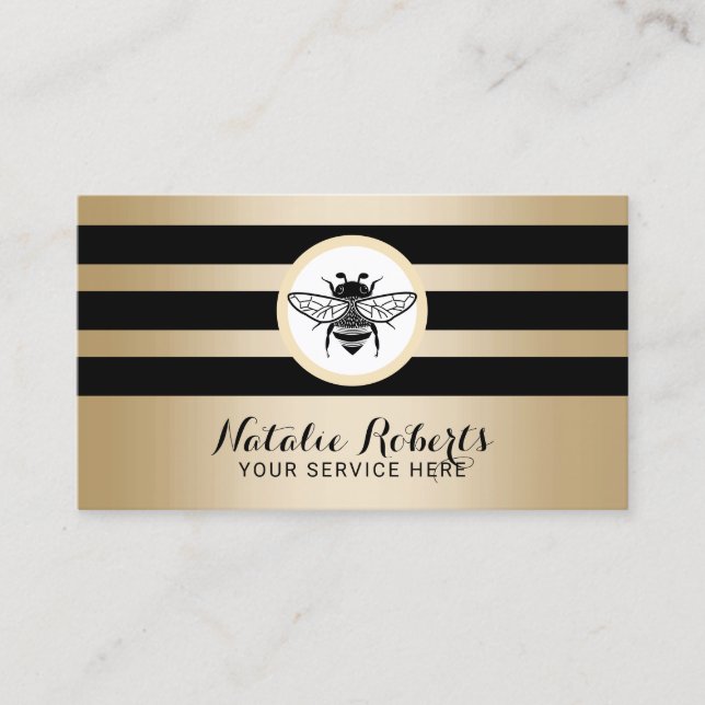 Carte De Visite Honey Bee Logo Black Gold Stripes Haricot Farm (Devant)