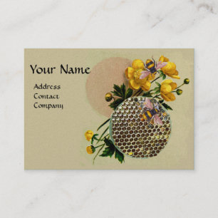 Carte De Visite HONEY BEES, HONEYCOMB ET BUTTERCUPS MONOGRAM Pearl