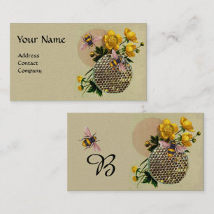 Carte De Visite HONEY BEES, HONEYCOMB ET BUTTERCUPS MONOGRAM Pearl