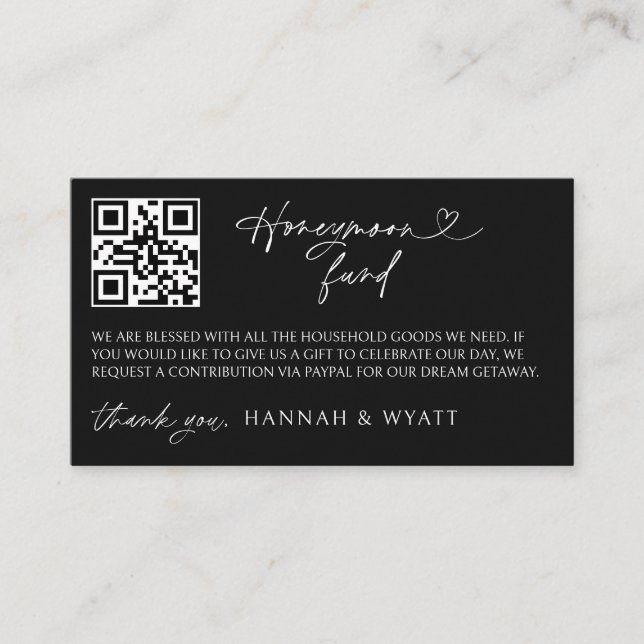 Carte De Visite Honeymoon Gift Request Wedding Enclosure Scan Card (Devant)