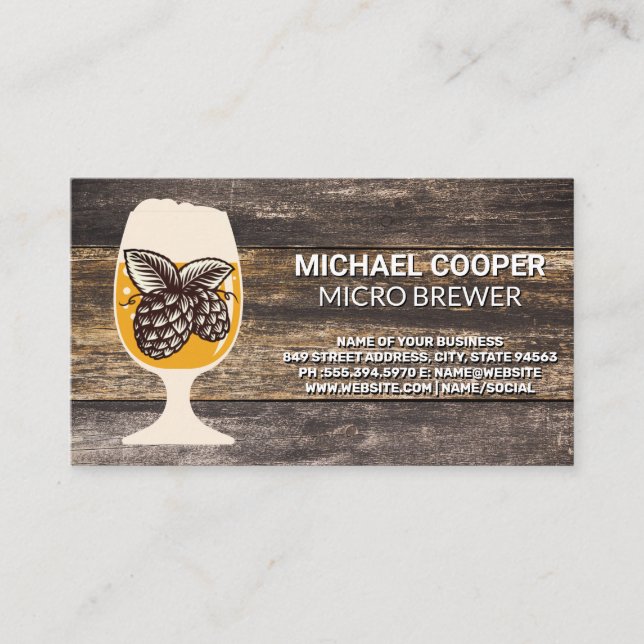 Carte De Visite Hop | Panneaux en bois | Verre de bière (Devant)