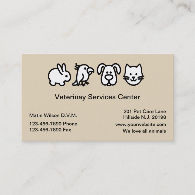 Carte De Visite Hôpital vétérinaire simple d'animal familier (Devant)