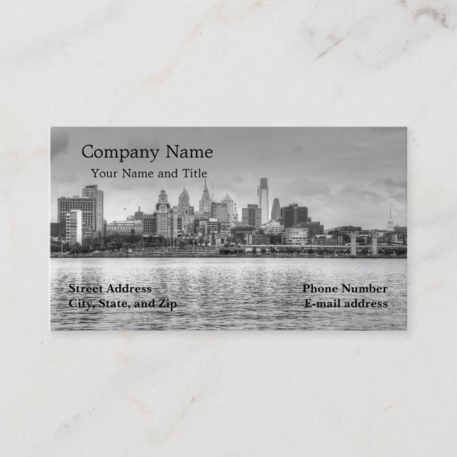 Carte De Visite Horizon de Philadelphie en noir et blanc (Devant)