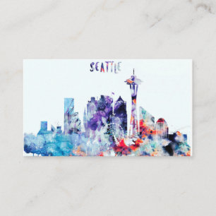 Carte De Visite Horizon de Seattle d'aquarelle