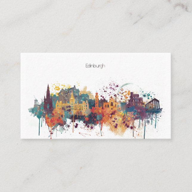 Carte De Visite Horizon de ville d'aquarelle d'Edimbourg (Devant)