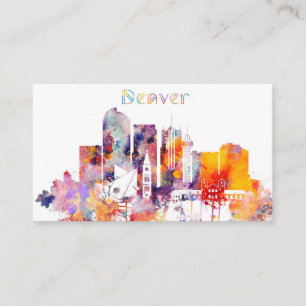Carte De Visite Horizon de ville de Denver d'aquarelle