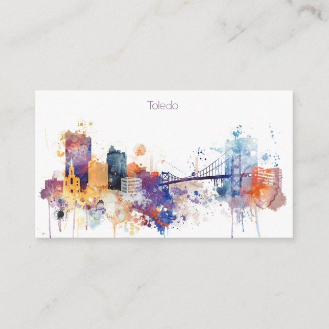 Carte De Visite Horizon de ville de Toledo d'aquarelle (Devant)