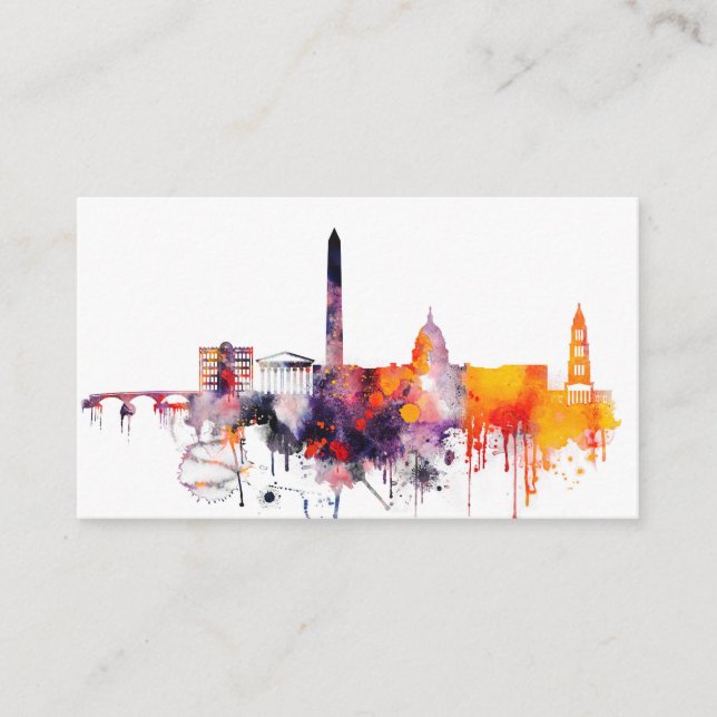 Carte De Visite Horizon de Washington DC d'aquarelle (Devant)