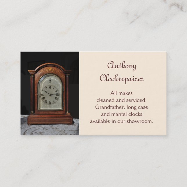 Carte De Visite Horloge en bois antique de mantel (Devant)