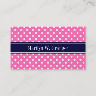 Carte De Visite Hot Pink #2 Wht Polka Dots Navy Blue Name monogram
