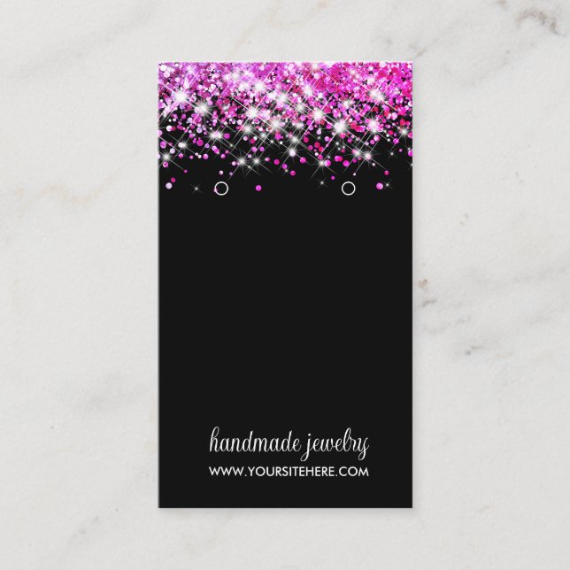 Carte De Visite Hot Pink Faux Glitter Signature Earring Display (Devant)