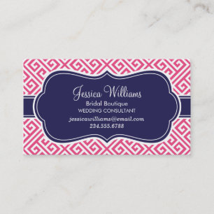 Carte De Visite Hot rose et marine Blue Greek Key Motif