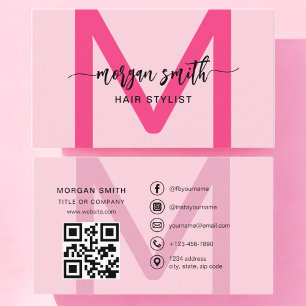 Carte De Visite Hot rose moderne QR Code Script Girl Monogramme No